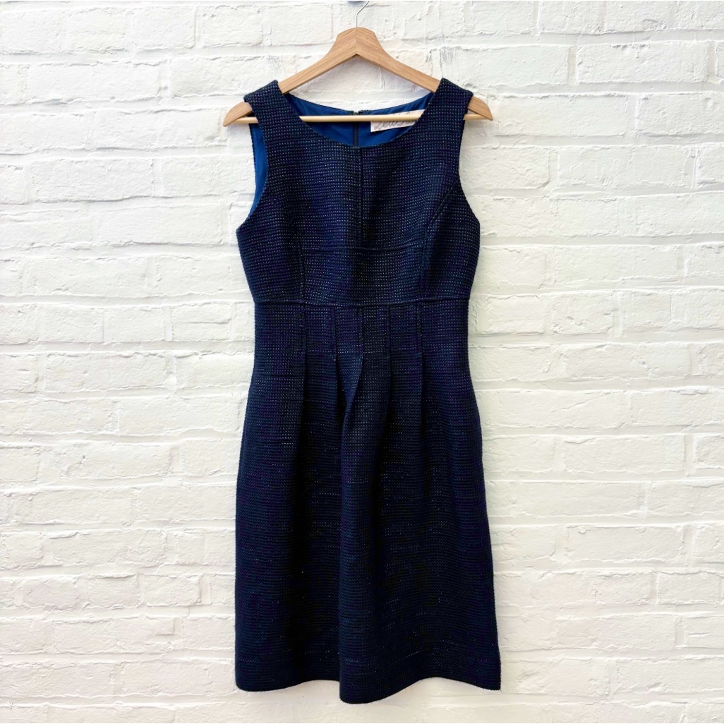 Lela Rose || Tweed Metallic Shimmer Fit & Flare Dress Navy Black 6